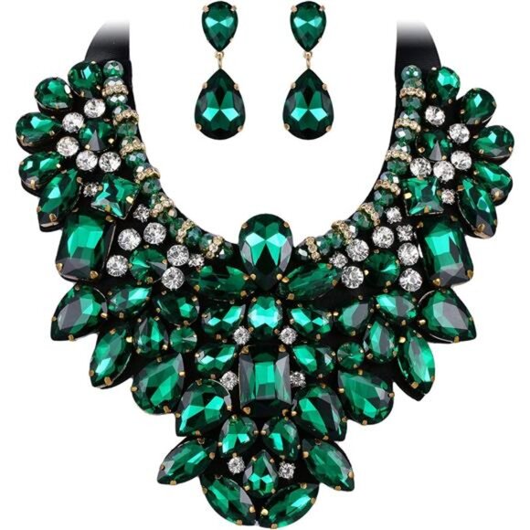 Rhinestone Necklace Earrings Set Statement Jewelry Costume Party Prom Gifts Wome - Picture 1 of 6